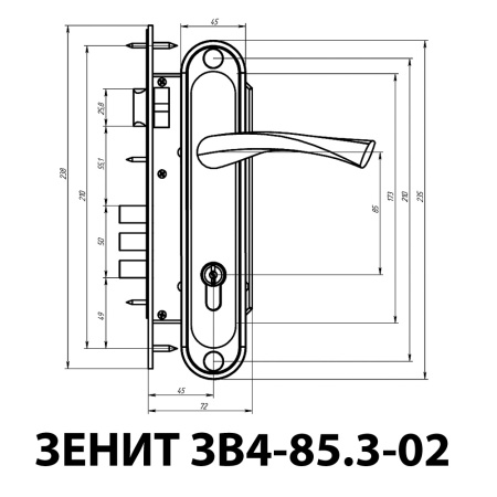 Дверной замок Зенит ЗВ4-85.3-02, цвет хром