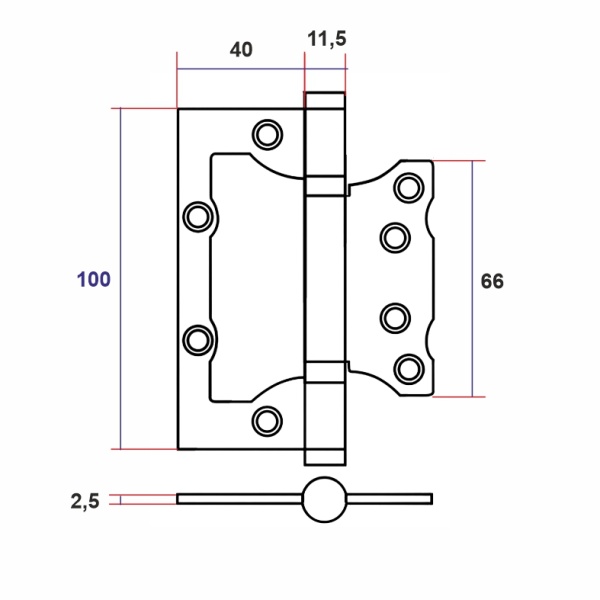 Петли неврезные (бабочка) 4IN, длина 100 мм, цвет пол. латунь