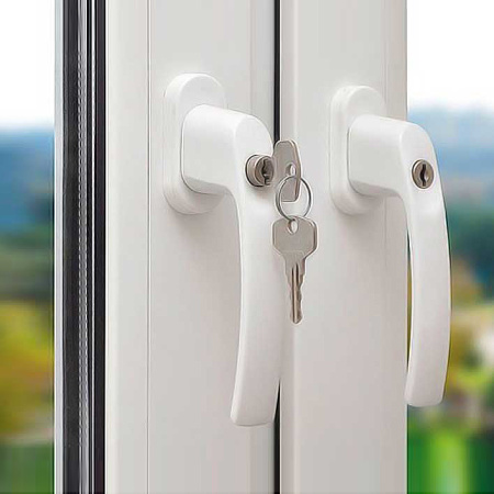 Оконная ручка, металл, для пластиковых окон, с замком и ключами, модель HB-007-ET-M, цвет белый (WW)