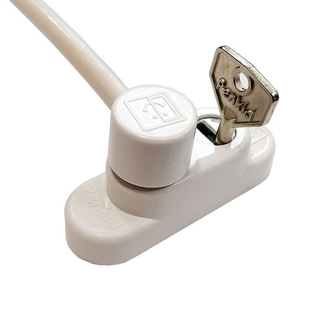 Оконный замок детский, с ключом и тросом, для пластиковых окон, модель Penkid cable, цвет белый (WW)