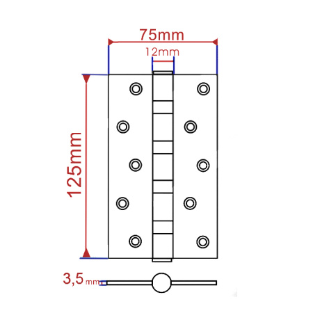 Петли врезные 5I, длина 125 мм, цвет мат. никель