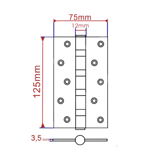 Петли врезные 5I, длина 125 мм, цвет пол. латунь