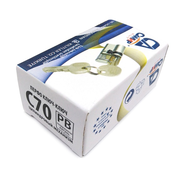 Цилиндровый механизм C70, тип: кл.-кл., 5 перфо кл., цвет: пол. латунь (PB), Самир-Цинк