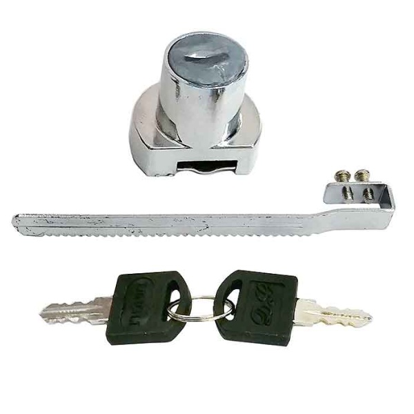 Витринный замок с рейкой (крокодил), модель 140, 2 анг. ключа,  цвет хром