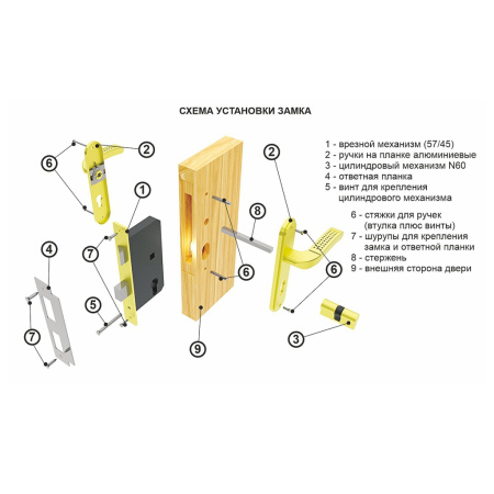 Дверной замок 412-57/45, кл.-верт., в сборе (с цилиндром), ручка перфо, цвет пол. латунь (PB) Дверной замок 412-57/45, кл.-верт., в сборе (с цилиндром), ручка перфо, цвет пол. латунь (PB)