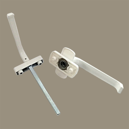 Оконная ручка, металл, модель HB-007-M2-A, асимметричная, двойная, цвет белый (WW)