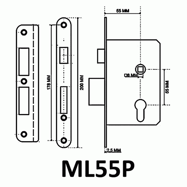Дверная защелка с металлическим язычком, модель ML55P, цвет пол. латунь (PB) Дверная защелка с металлическим язычком, модель ML55P, цвет пол. латунь (PB)