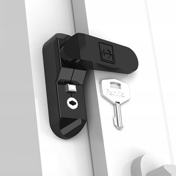 Оконный замок детский, с ключом, для пластиковых окон, с блокиратором, цвет черный (BL)